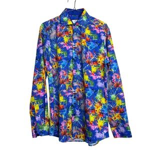 SUSLO COUTURE Mens M Slim Fit Button Down Shirt Paint Splatter Colorful Bright
